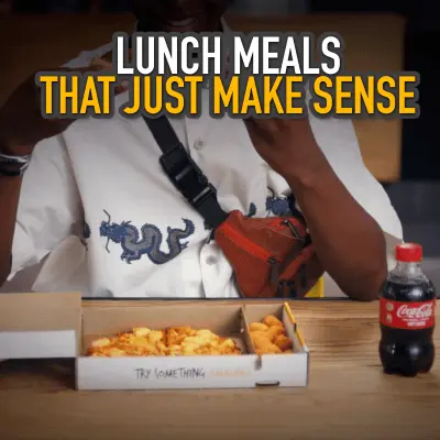 Lunch meals that just makes sense. Person eating pizza from takeaway box